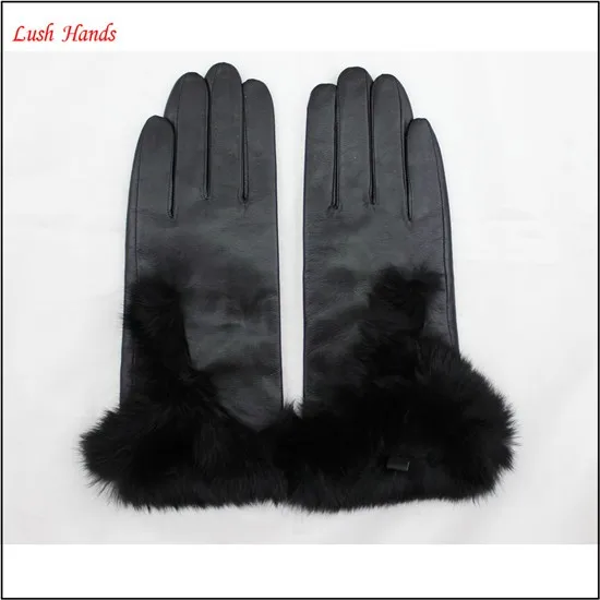 Women's Silk Lined Hairsheep Leather Gloves with Fur Cuffs