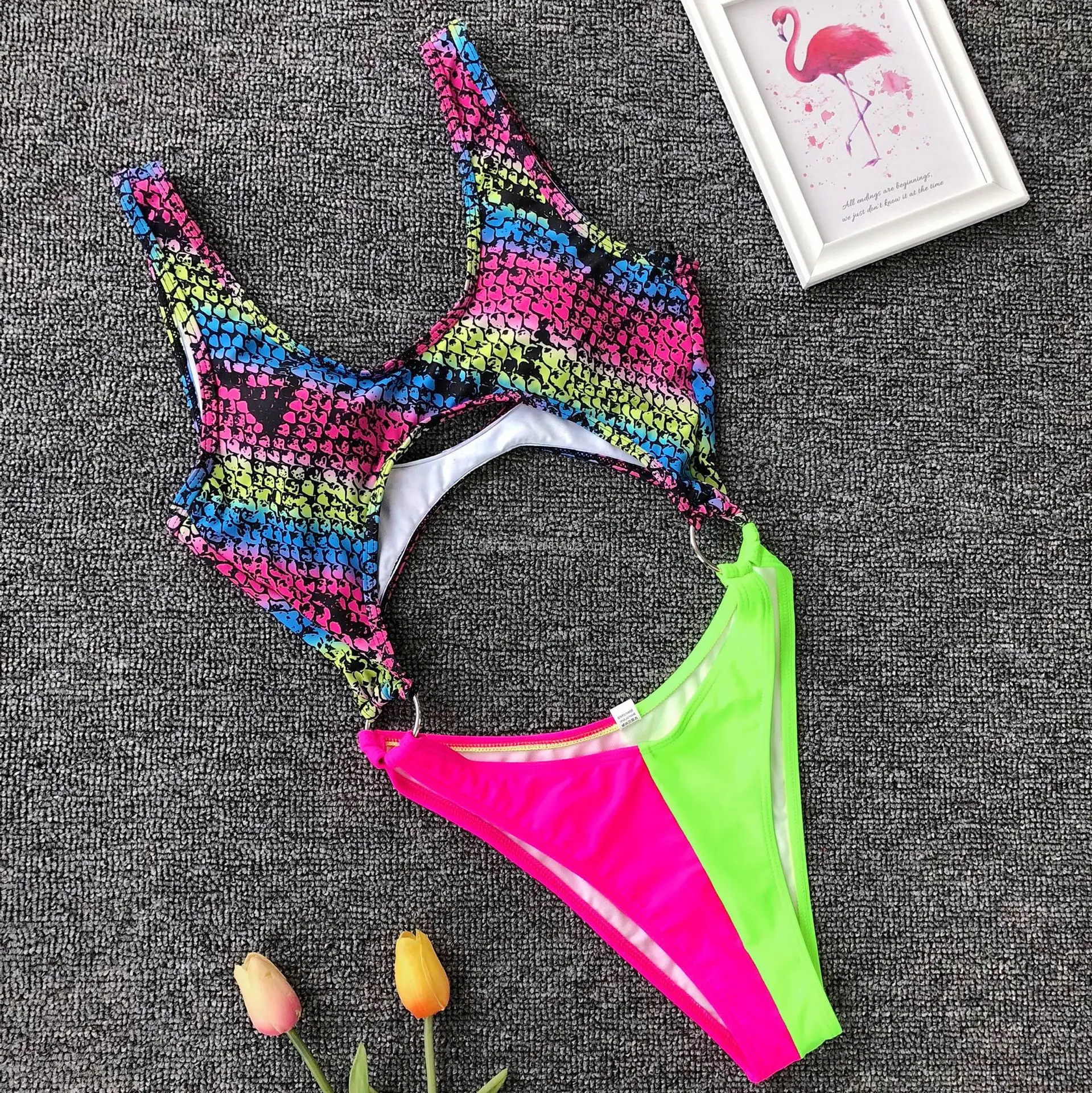 2019 Hollow Out Leopard Bikini Brazilian One Piece Swimsuit Swimwear ...