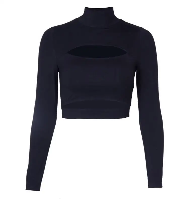 Wholesale Cotton Spandex Sexy Ladies Black Plain Long Sleeve Crop Top ...