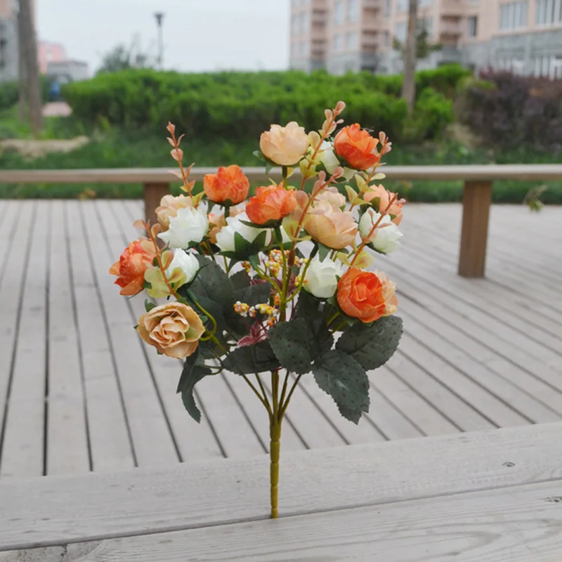 7 Branch 21 Heads Artificial Silk Flowers Leaf Rose Wedding Floral