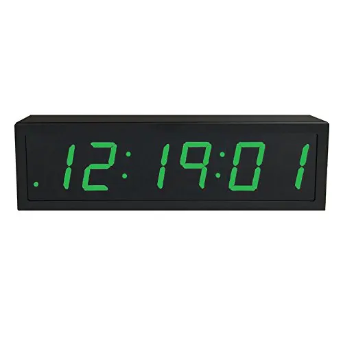 TimeMachines Precision Digital PoE Clock, 2.5″ x 6 Green Digits, Black Case