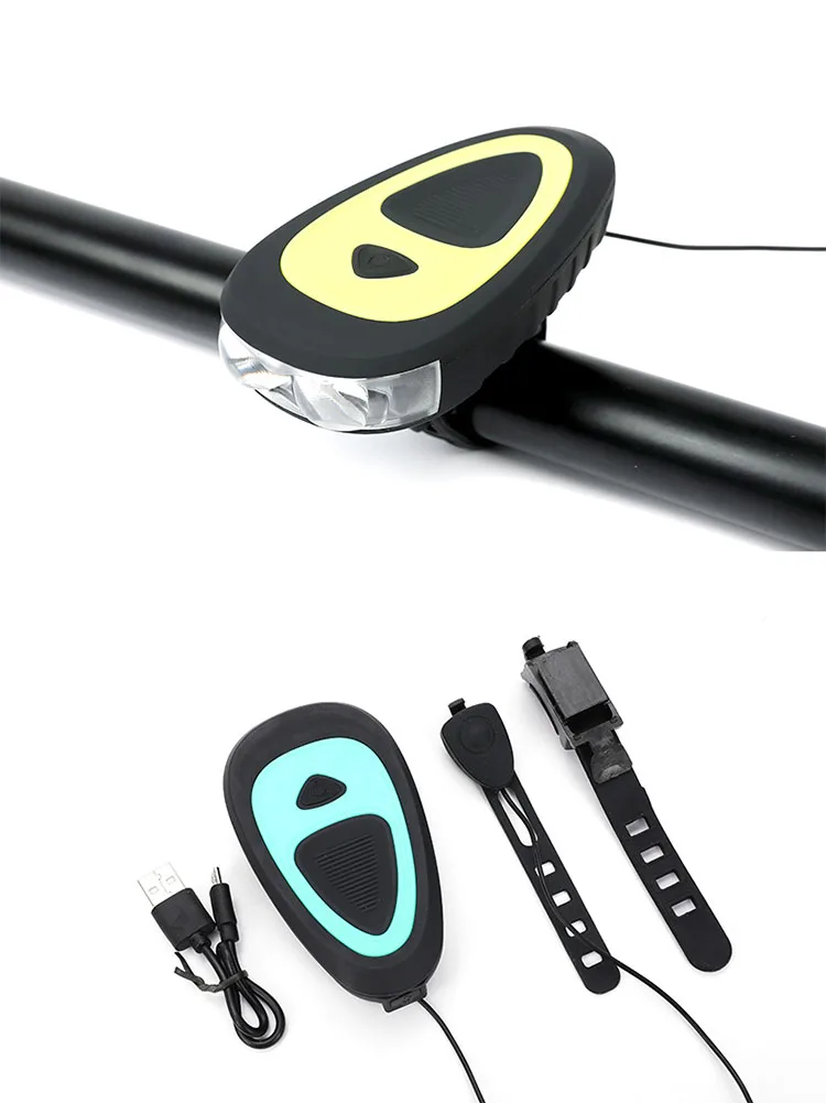 Bicycle Headlight + Horn USB Charge Bike Front Handlebar LED Lamp Lantern Electronic Bell Siren Alert Trumpet Audio Warning