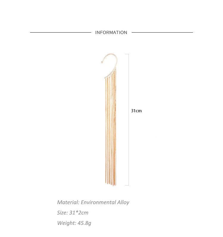 Personality exaggerated long section banquet dress ear hooks single earring long gold tassel earring