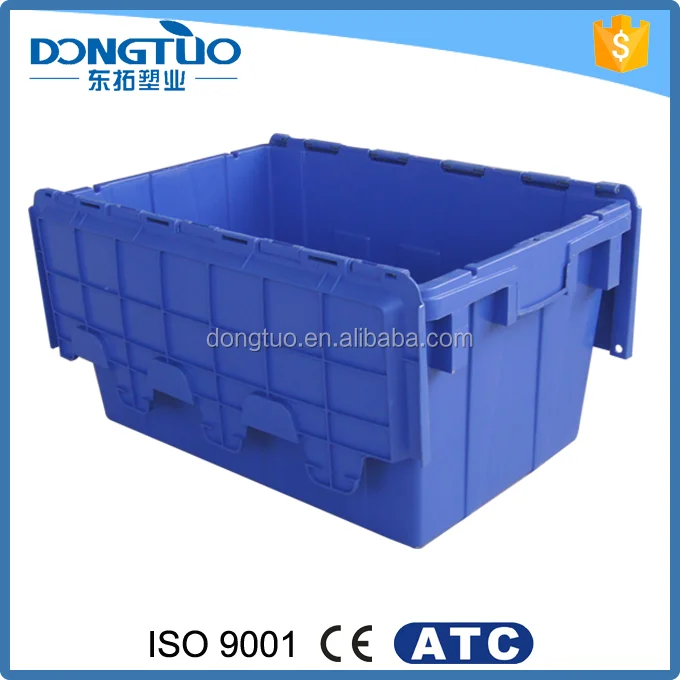 Plastic Moving Crate Customized Plastic Tote With Hinged Lid Plastic