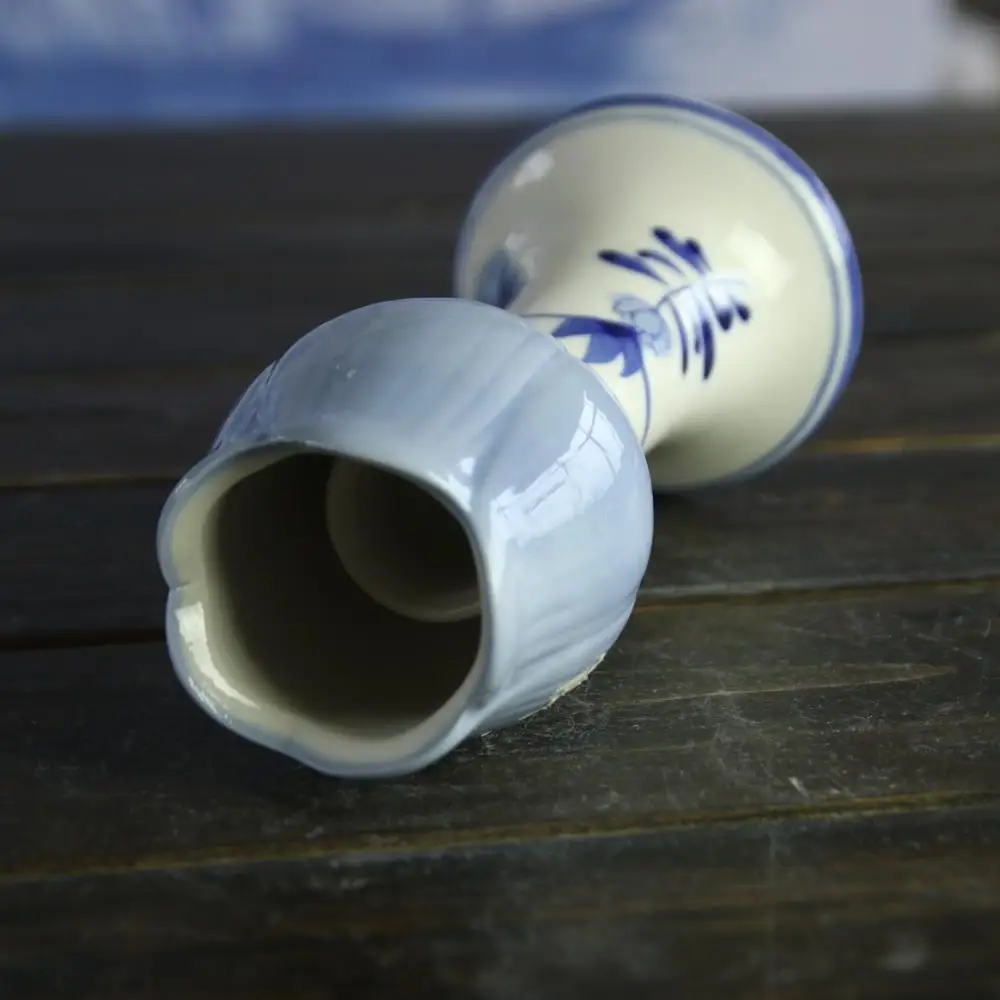 ceramic blue and white stoneware candle holder