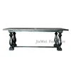 JiuWei Furniture French Farmhouse Dining Room Rectangular Distress Wood Finish Black Tables