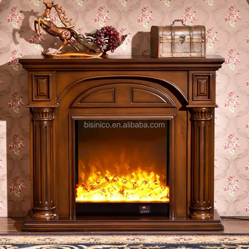 White Color Classic Solid Wood Fireplace Mantel With Remote