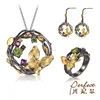 Italy Handmade 925 Sterling Silver Amethyst Stone Peridot Jewelry Set with Gold Plated
