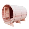 Outdoor pine wood barrel sauna room with fired heater or electrical stove on sale