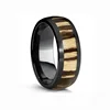 Black Titanium Wedding Band Ring with Real Zebra Wood Inlay, 8mm Dome Comfort Fit