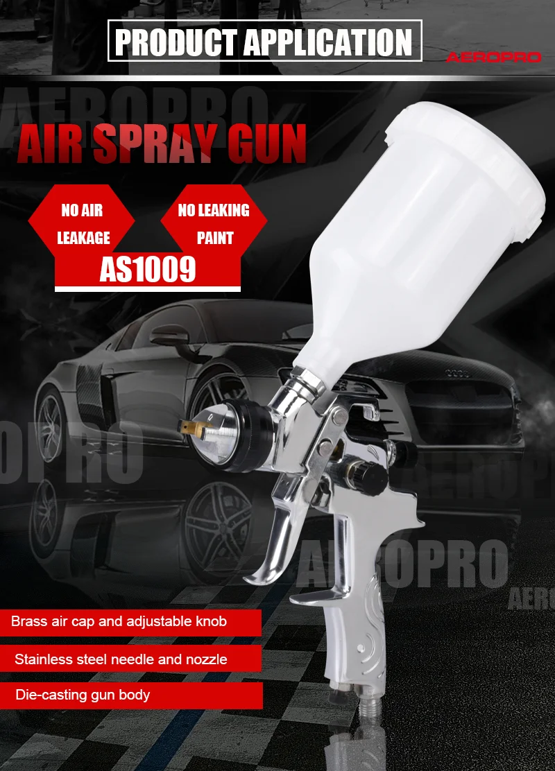 AEROPRO AS1009 Professional HVLP Air Spray Gun Pneumatic Air Gun Car Paint Tool Machine 3D Mural Wall Painting