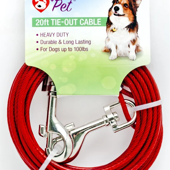 Red Pvc Coated Tie Out Cable For Dog Heavy Duty 4.5mm With 10ft Length