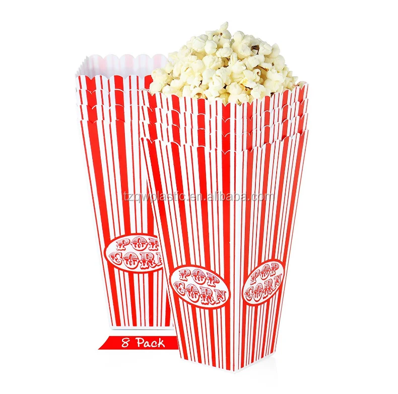 32oz Plastic Popcorn Bucket Plastic Container,Reusable Bowl Red & White ...