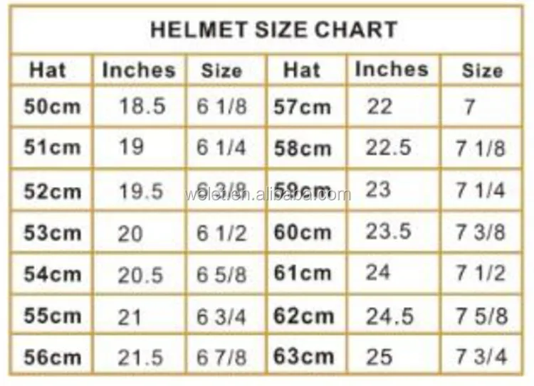 Horse Riding Hat Size Chart