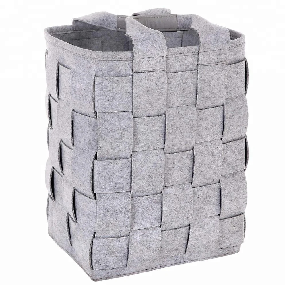 Lightweight Felt Laundry Hamper Hand Woven Storage Basket With Pu