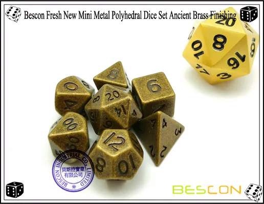 Conjunto de Dados de Metal Bescon Mini Sólido Bronze Antigo Metal Poliédrico d & Rpg Diminuto Dados 7-sets 10mm 10 Bescon 10mm mini conjunto de dados de