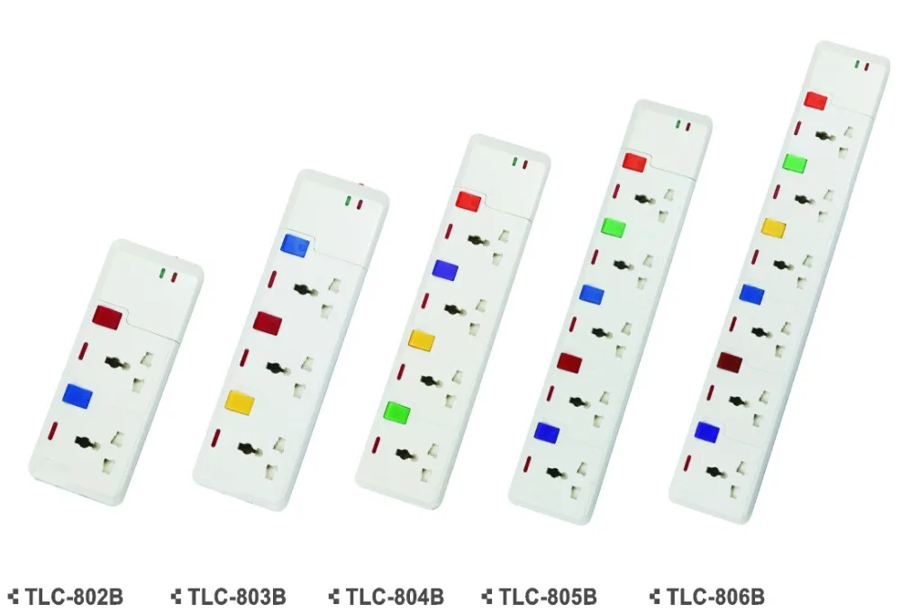 6 Way Colorful Individual Switch Extension Socket With Pure Copper