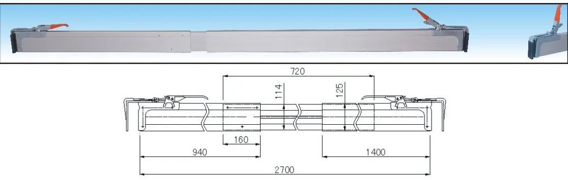 Борт мм. Штанга алюминиевая раздвижная для фиксации груза 2400-2700, 9690000034, EUROPART. Штанга блокировочная 2400 мм/2700 мм. Алюминиевая штанга для бортов грузовых автомобилей. Замок перегородка на борта 2400мм 2700мм алюминий.
