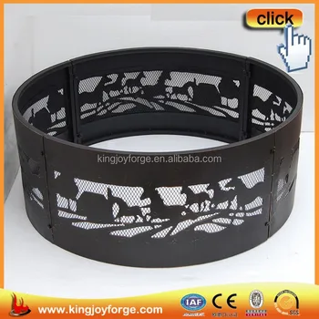 Horse Pattern 36 Inch Steel Fire Pit Ring With Cooking Grate Horse Pattern 36 Inch Steel Fire Pit Ring With Cooking Grate