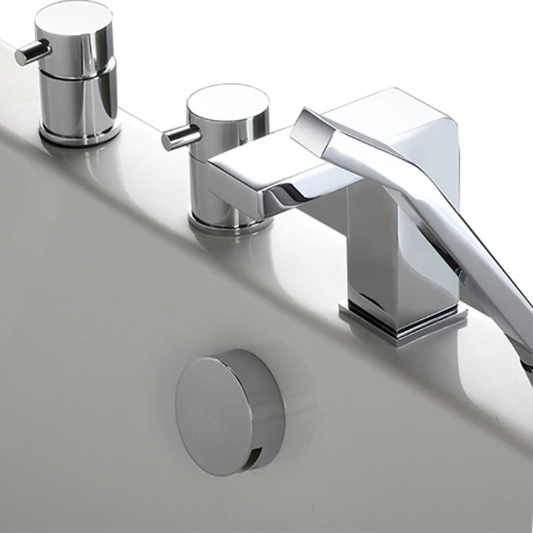 Brass deck mounted 4 hole bath mixer 2 handles bathtub taps bath faucets chromed 2019