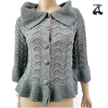 New Korean Stylish Ladies Fancy Gray Lapel Ruffle Knitting Pattern Cardigan Sweaters Design For Women Buy Ladies Fancy Knitting Pattern