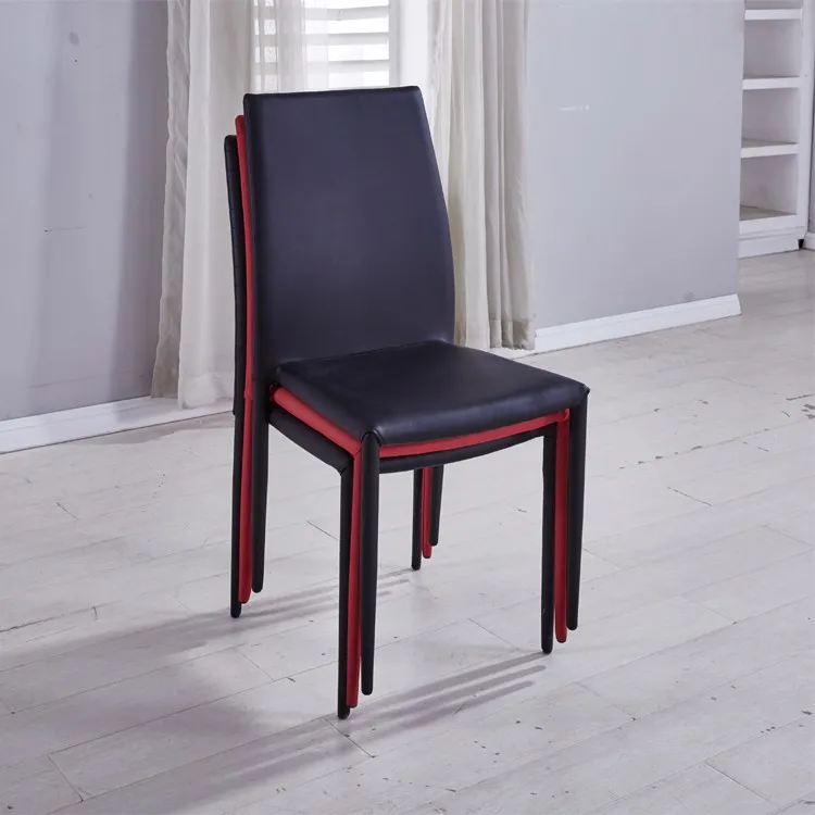 Cheap Stacking High Backrest Pu Upholstery Steel Four Legs Dining Chair