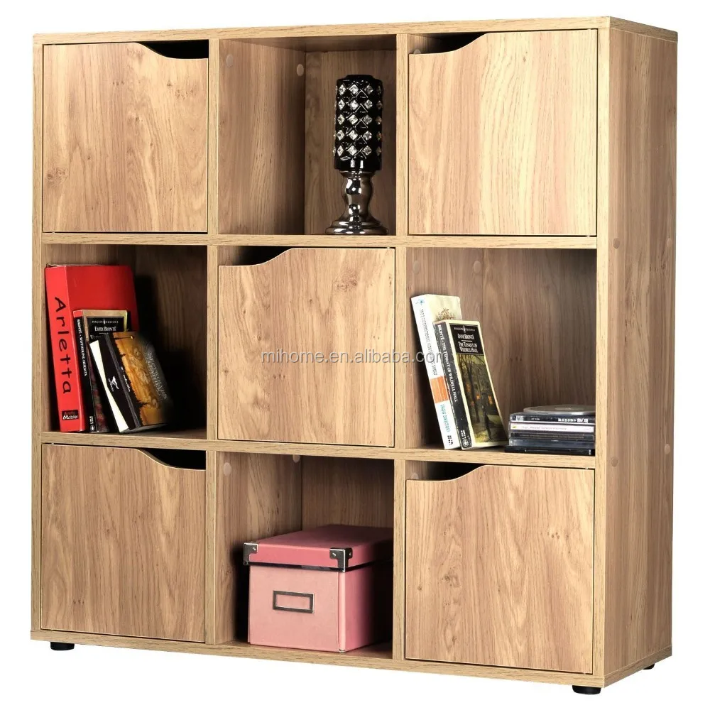 URBN Living 6 Cube Oak effect Modular Wooden Bookcase Shelving Display Shelf Storage Unit with Three Black Doors
