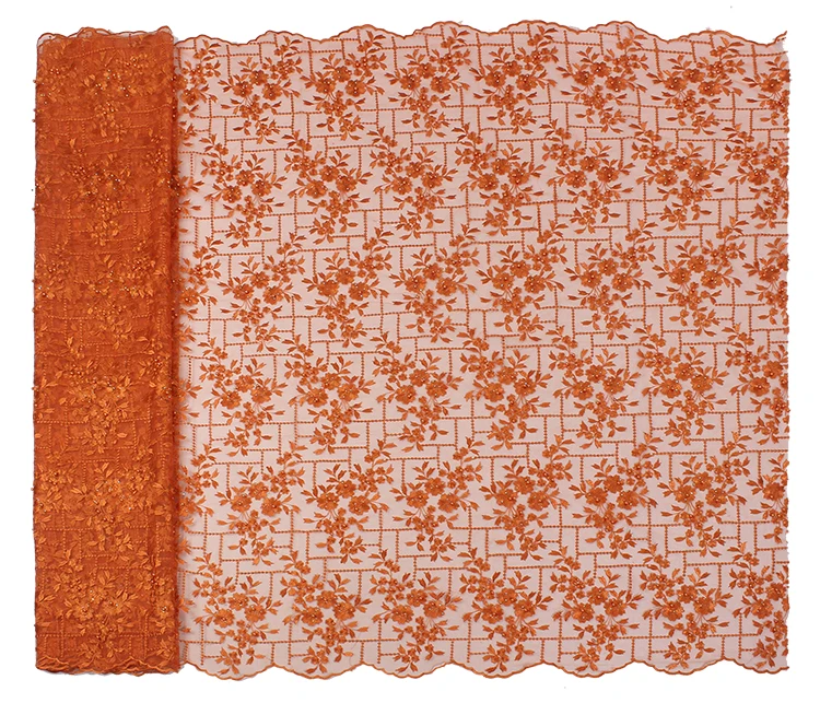 Bestway French Net Lace Burnt Orange Embroidery Tulle Lace Fabric For