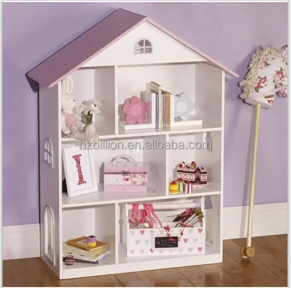 Lovely White European Style Wooden Kids Bedroom Dollhouse Bookcase