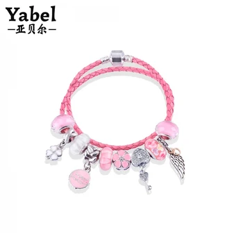 Fashion Leather Flower Bracelet Heart Crown Charms For Beads Bracelets Diy Handmade Jewelry Fashion Leather Flower Bracelet Heart Crown Charms For Beads Bracelets Diy Handmade Jewelry