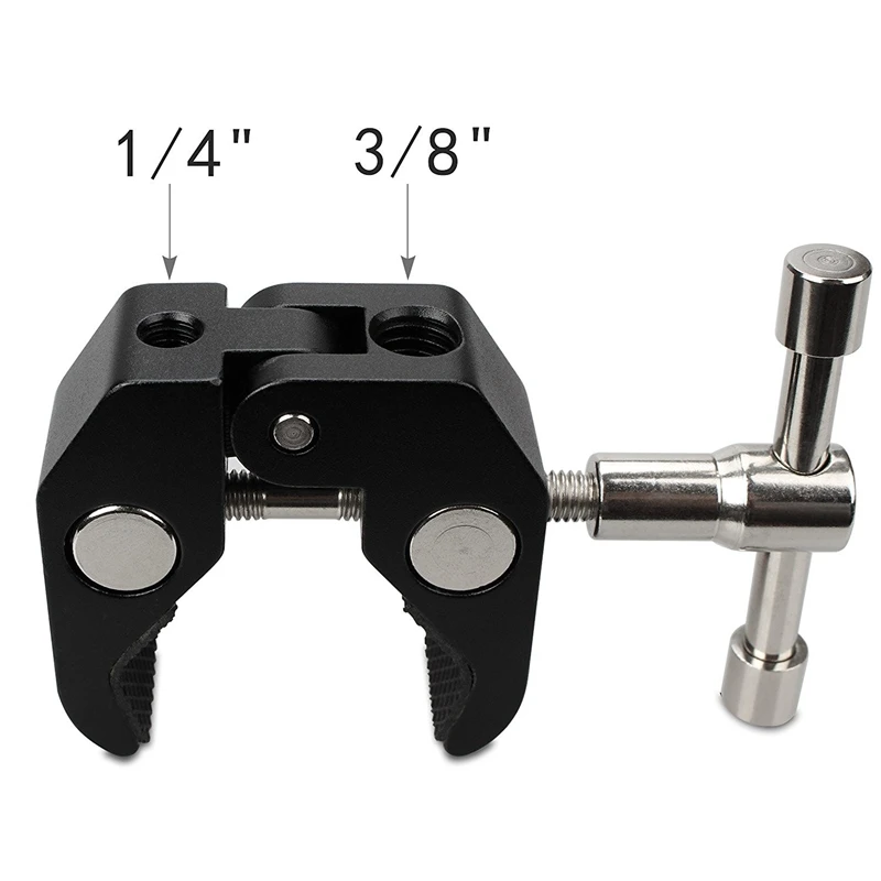 Camera Clamp Mount With 1/4'' & 3/8'' Screw Black Steel Clamp With