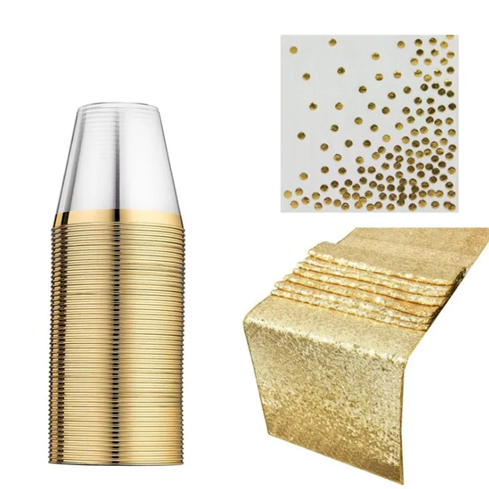 wedding decoration party 9 oz rose gold rimmed plastic cups with