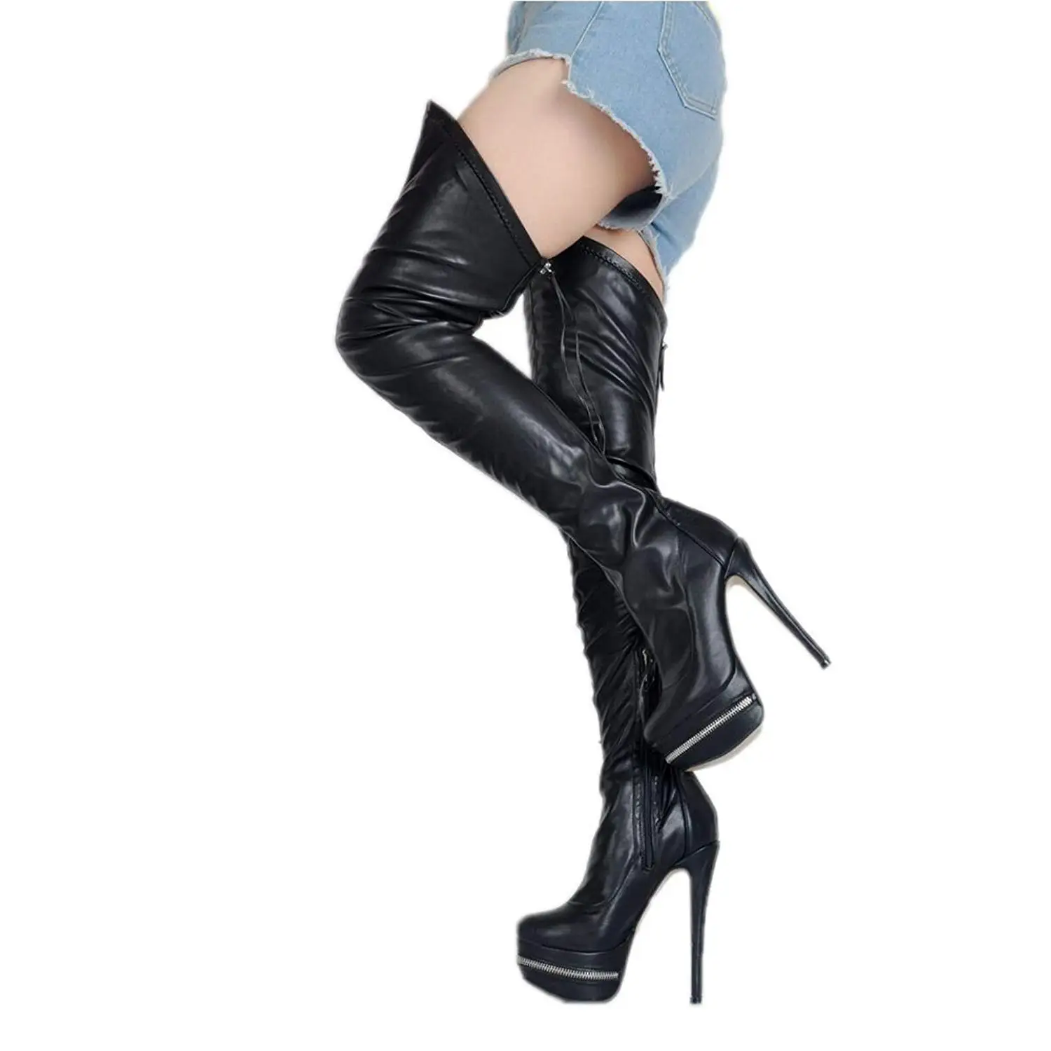black thigh high boots 3 inch heel
