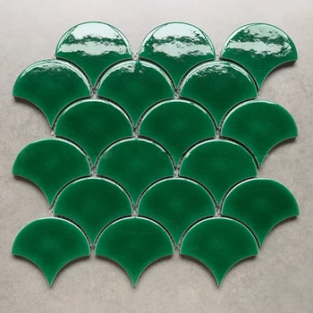 Foshan Green Fish Scale Porcelain Tile Fan Scallop Ceramic Wall Foshan Green Fish Scale Porcelain Tile