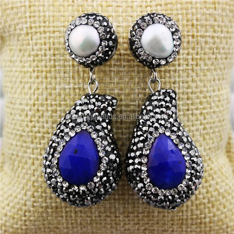 CH-MAE0137 Wholesale pave diamond jewelry stone earring,fashion silver plated rhinestone agate earring,hot sale charms earrings