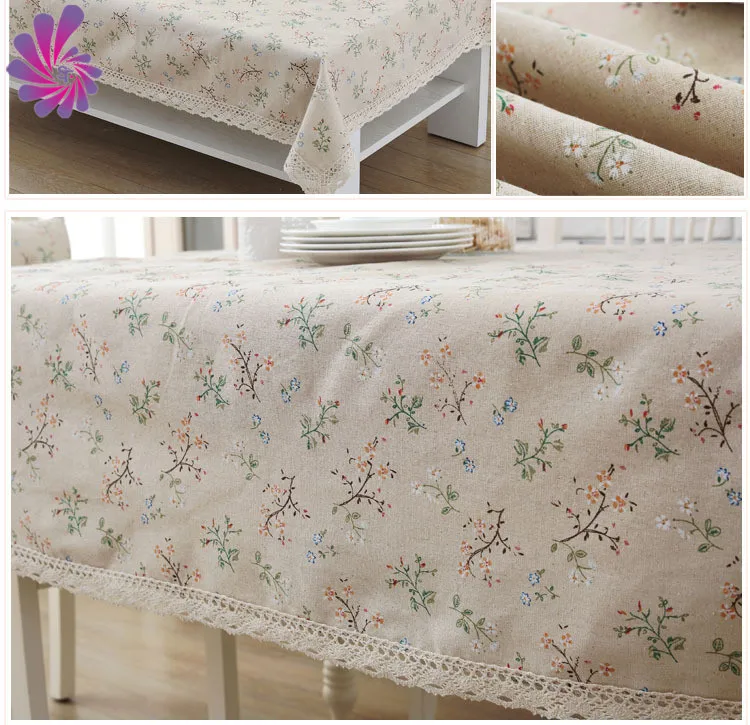 Dot and Flower Printed Patterns Cotton Linen Table Cloth for Home/Party/Wedding