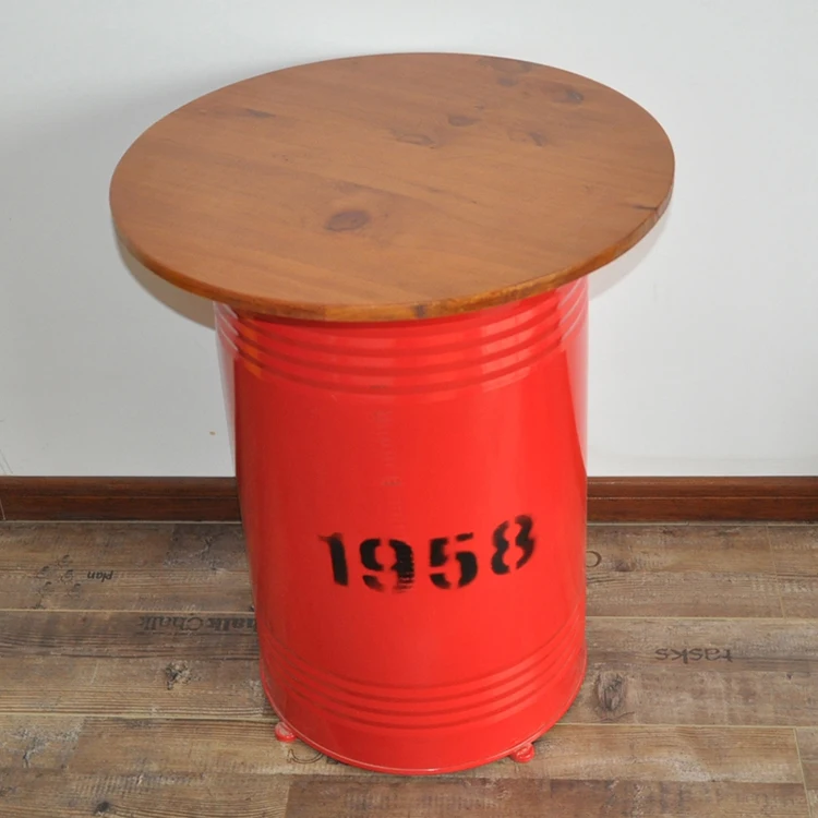 American 1958 Retro Vintage Industrial Wrought Iron Old Round Bar Table