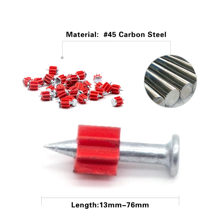 Steel Nail Drive Pin Pd Fixing Flat Head Nail With Red Flute Fastening