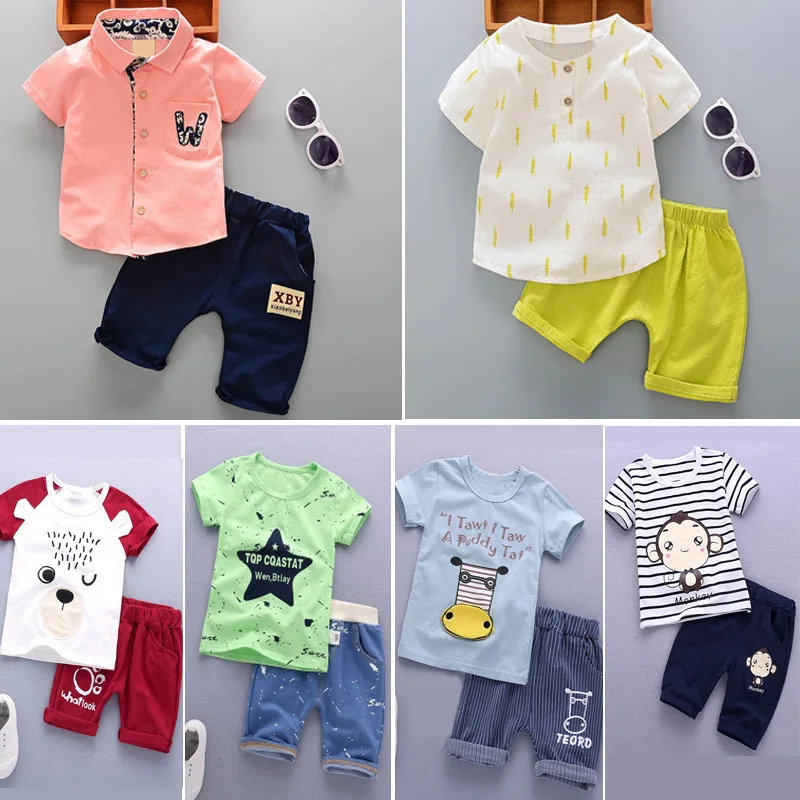 Wholesale Summer T-shirt and pants two piece set newborn baby boys clothes