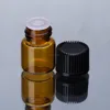 0.5ml 1ml 2ml 3ml mini amber glass bottle with black screw cap plastic orifice reducer small glass vial