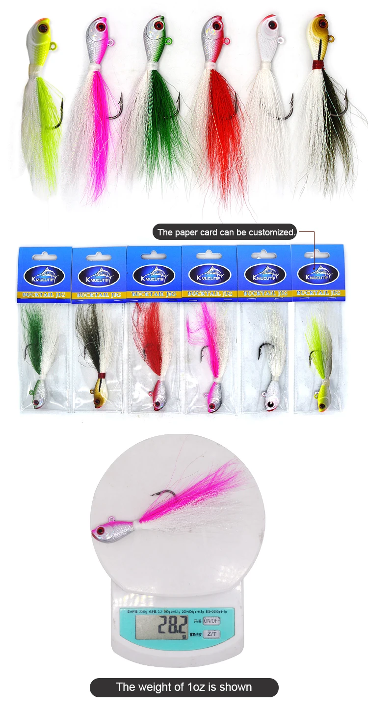 Bucktail Jigs Saltwater Bass Fluke Lures,1/2oz Bucktail Hair Jigs ...