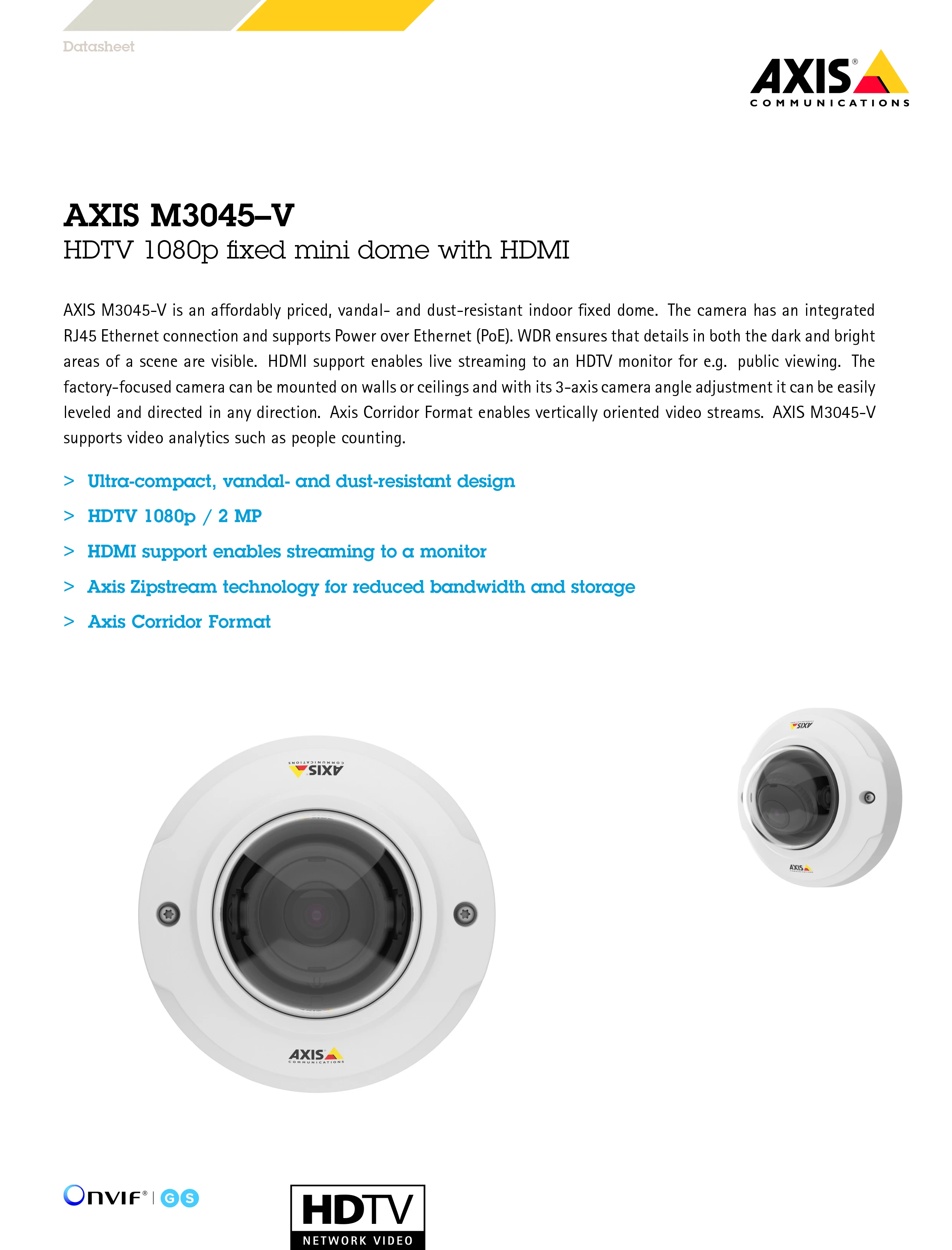 Axis M3045v Network Camera Hdtv 1080p Fixed Mini Dome With Hdmi Buy