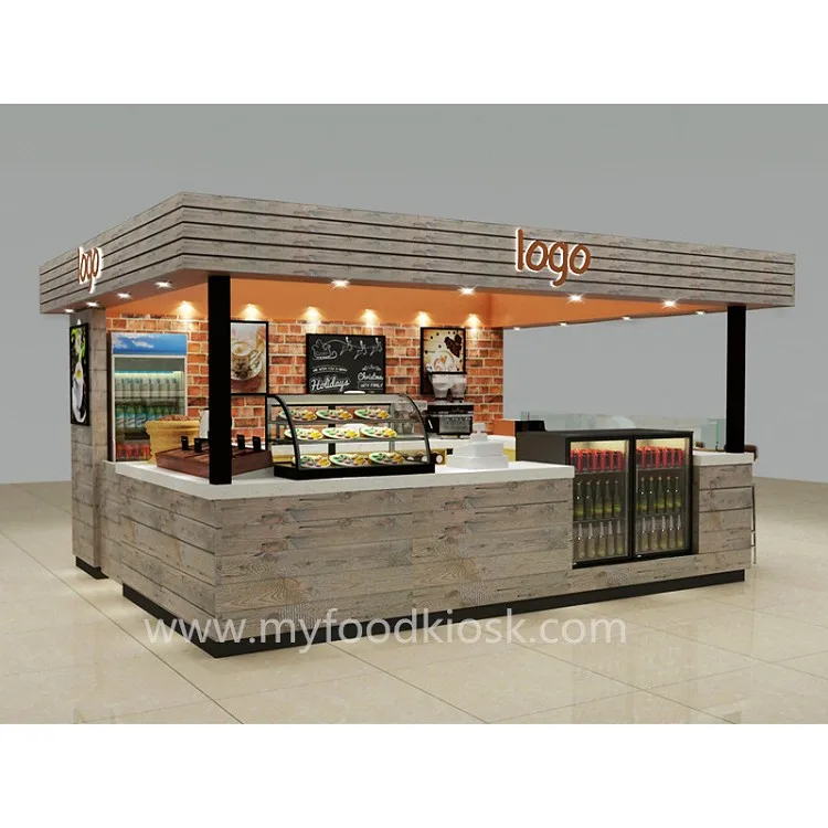 Solid Wood Customized 4*3m Indoor Shopping Mall Coffee Shop Kiosk With ...