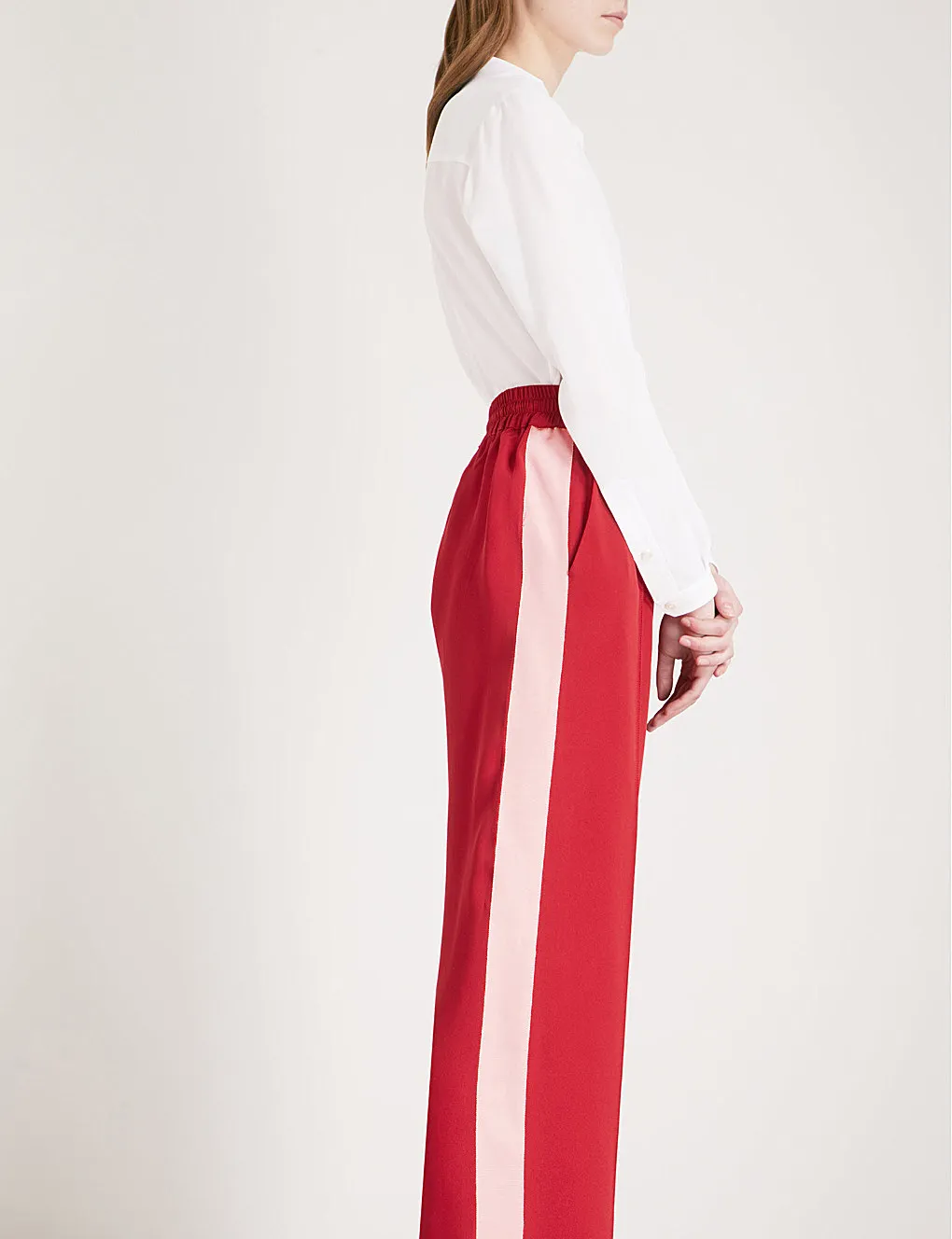 red pants with pink stripe