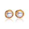ED01-91011 real natural freshwater natural pearl stud earring set with 14k gold plating pearl earrings flat back pearl studs
