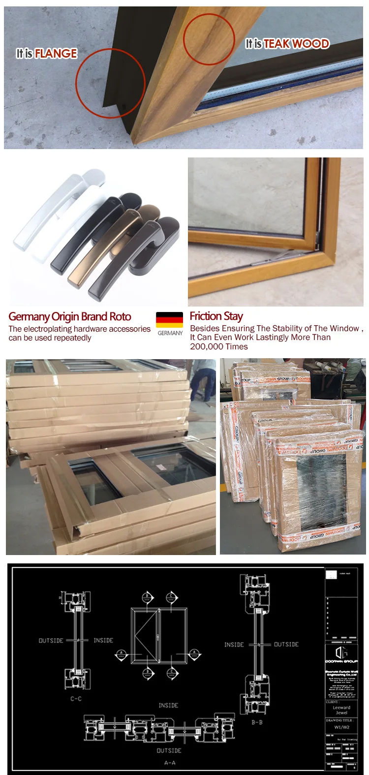 American style teak wood aluminum French window  french window cheap  prices impact windowschurch windows for sale
