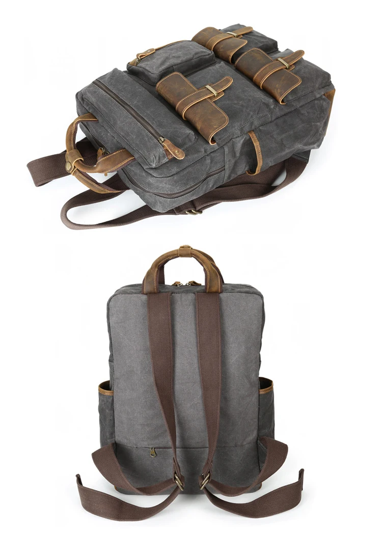 2018 Popular vintage elegant designer stylish men waterproof waxed canvas outdoor travelling backpack bag rucksack bagpack