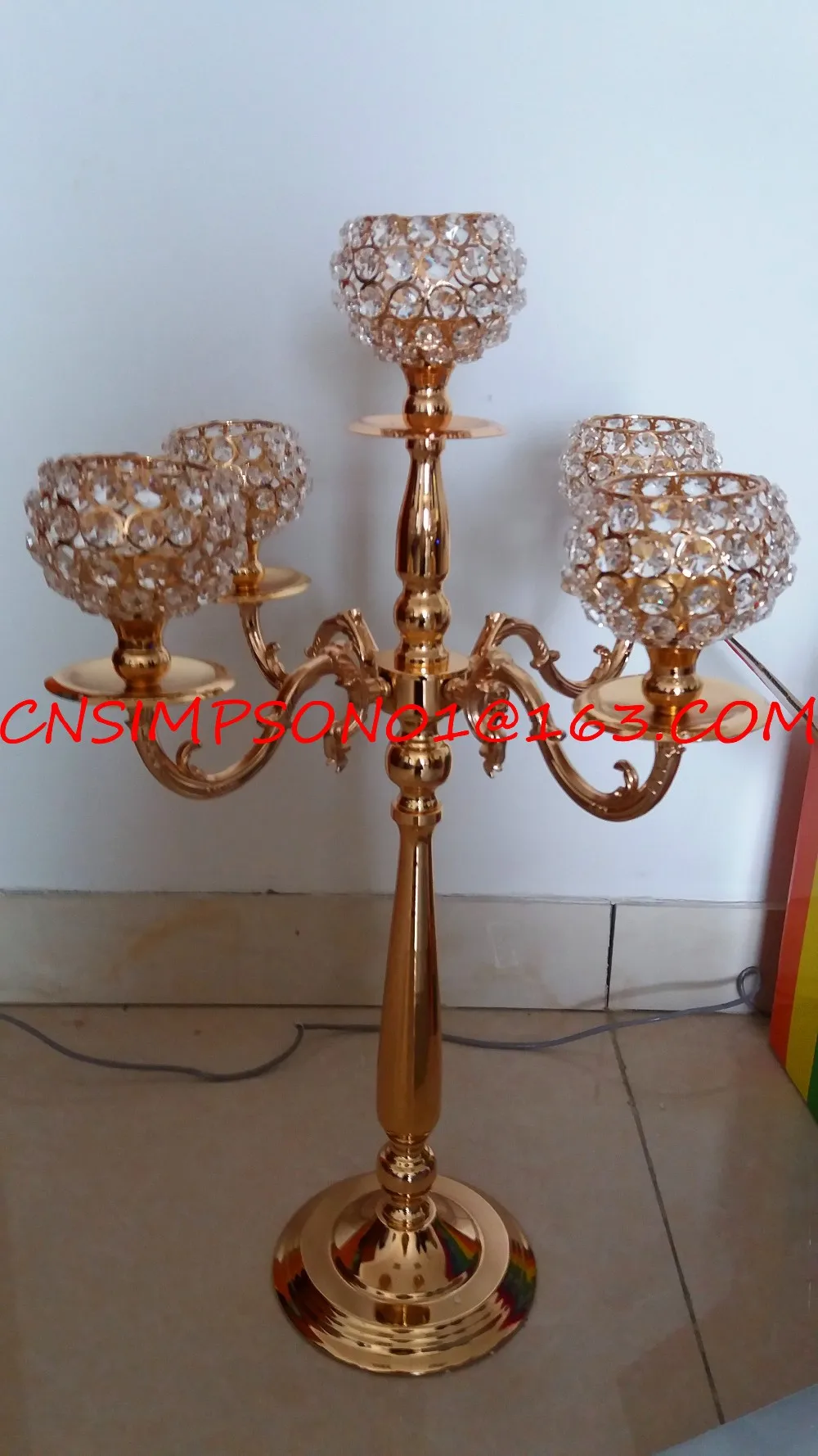 Cheap 5 Arms Crystal Candelabra Black Metal Candle Holder With Flower