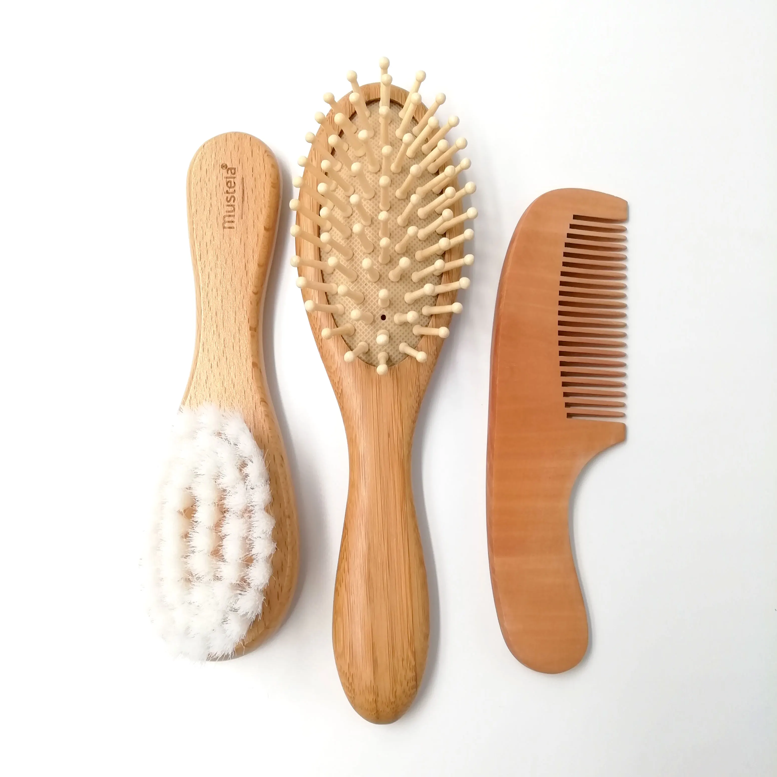 Wooden Baby Hair Brush Bottle Baby Brush And Comb Set With Natural Goat