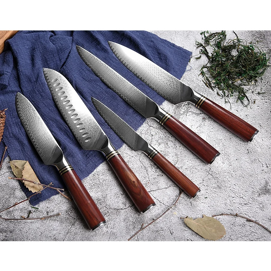 Wholesale 6 Pcs Professional Pakistan Damascus Knife Set With Pakka